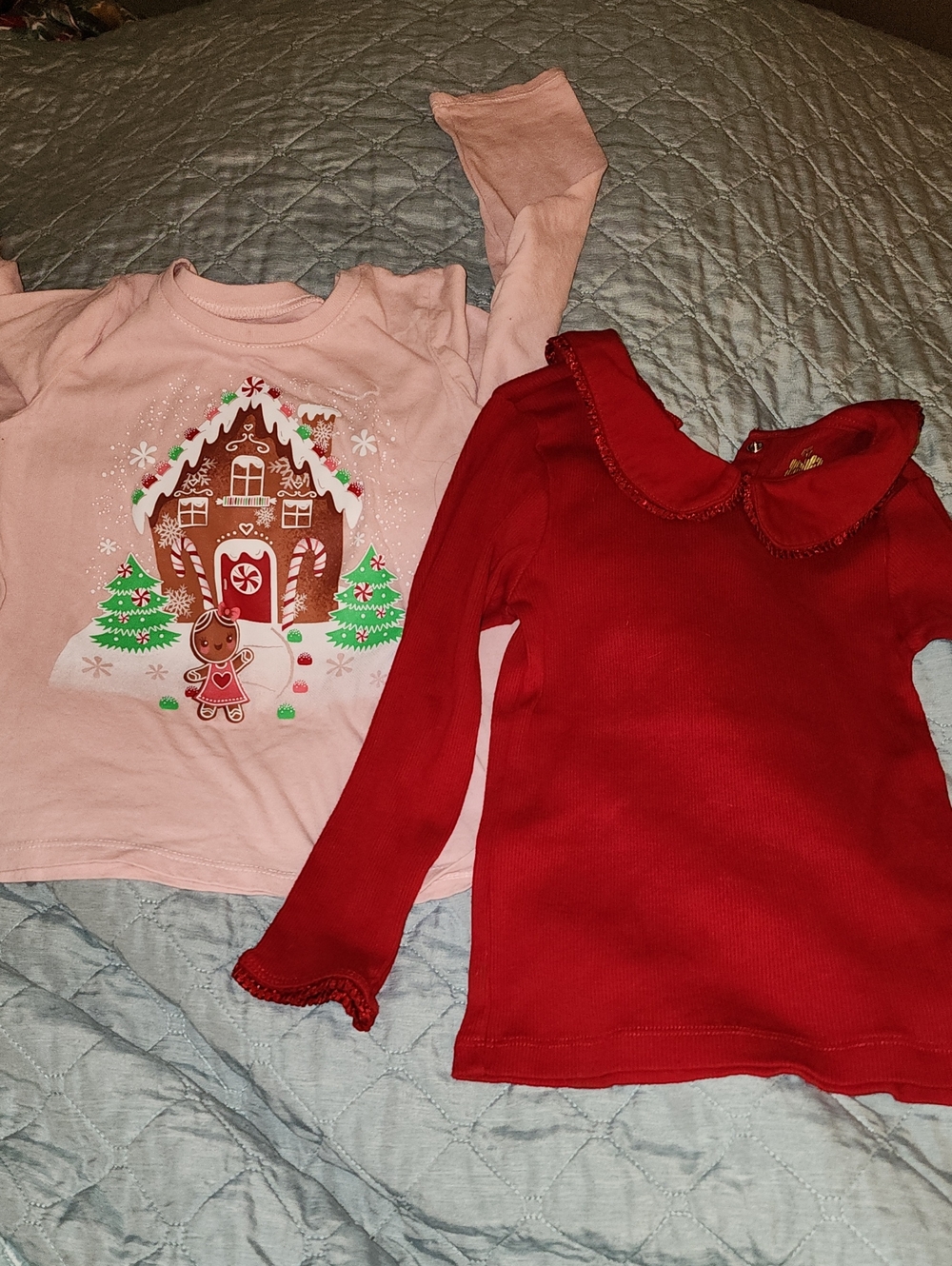 Sz 4T The Children's Place Red Long-Sleeve Top with Peter Pan Collar & Pink Tee